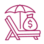 Icon showing a lounge chair, back of money and an beach umbrella